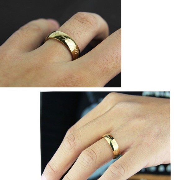 The Rings Ring. 14K Gold Plated size 8, 9, & 10 engraved in and out, 6mm wide - Picture 1 of 8